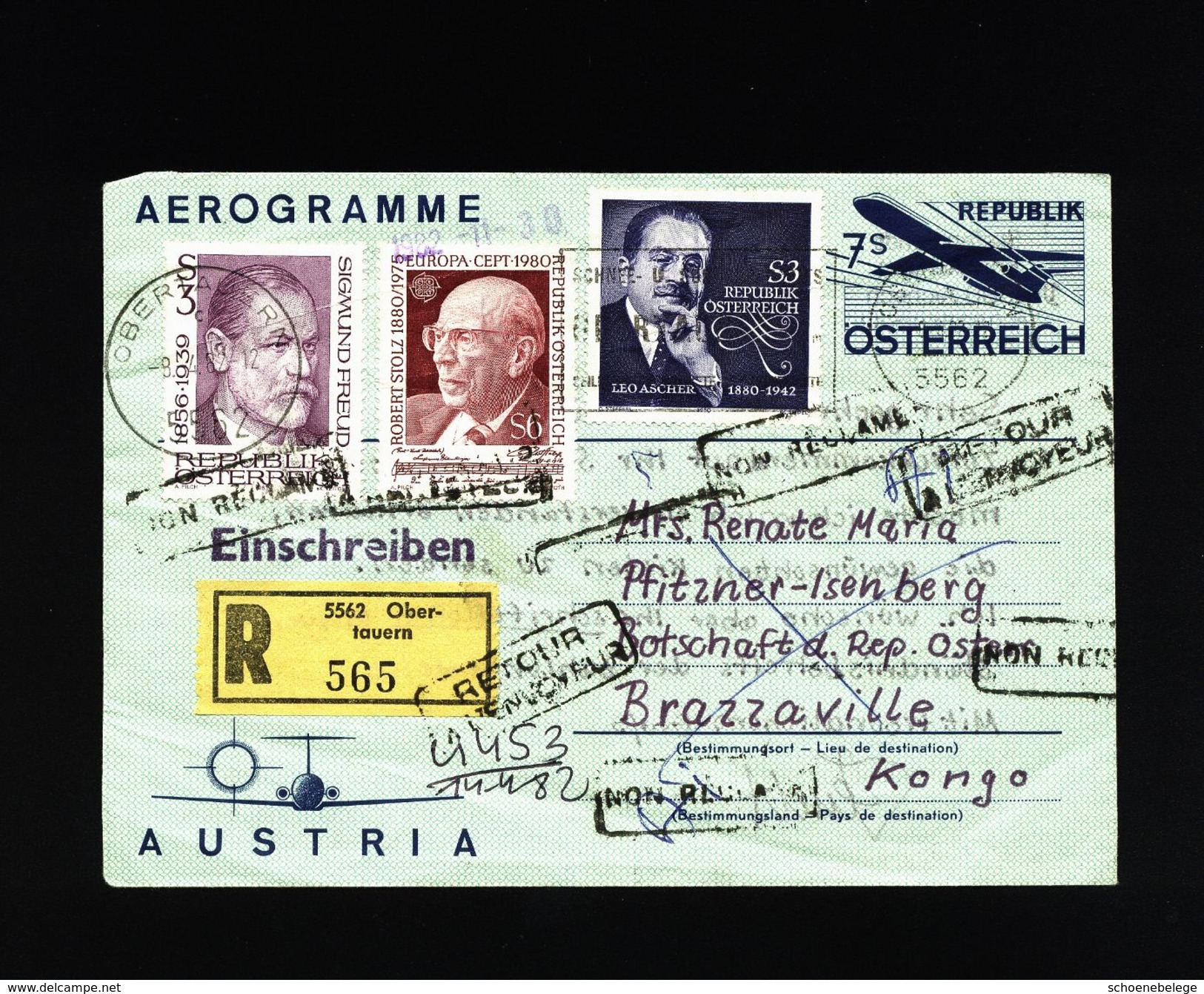 A4981) Österreich R-Aerogramm Von Obertauern 8.4.82 Nach Französisch-Kongo - Briefe U. Dokumente