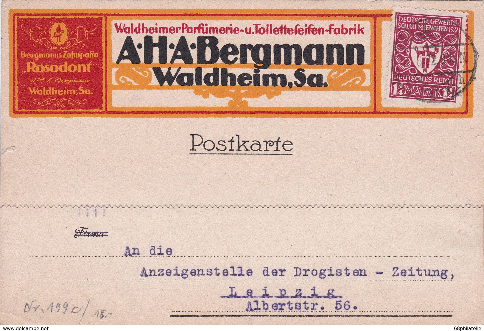 ALLEMAGNE  1922  CARTE DE WALDHEIM - Storia Postale