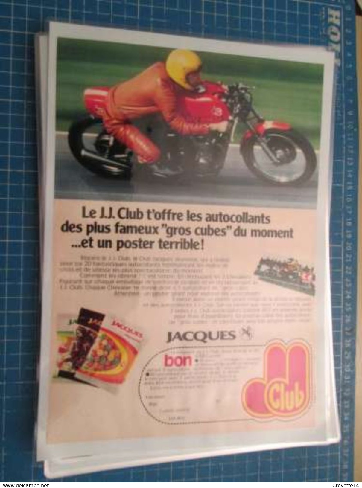 CHOCOLAT JACQUES AUTOCOLLANTS MOTOS   -  Pour  Collectionneurs ... PUBLICITE  Page De Revue Des Années 70 Plastifiée Par - Chocolate