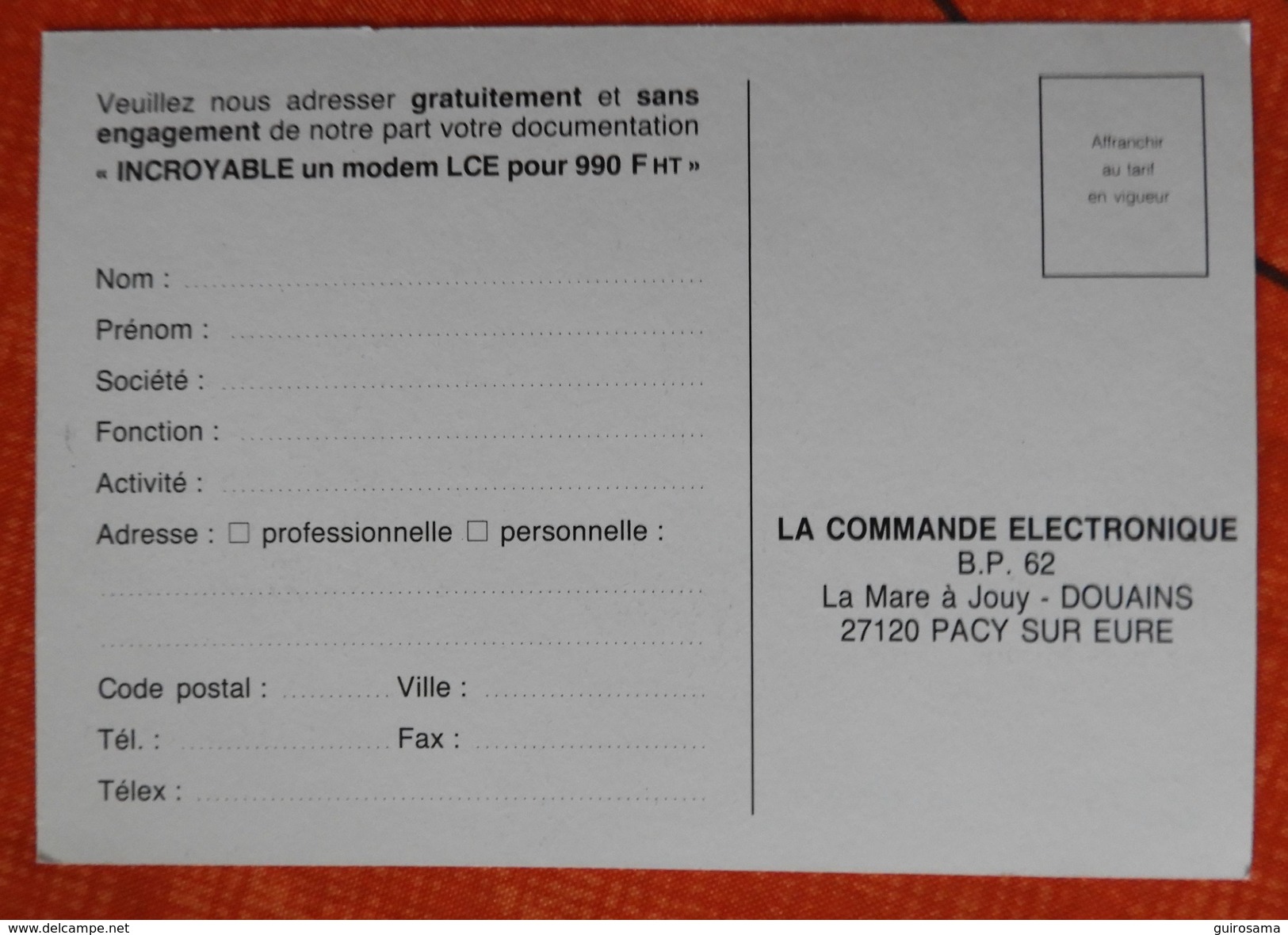 Carte Publicitaire Pour Un Modem LCE - Années 1990 - Informatique - Autres & Non Classés