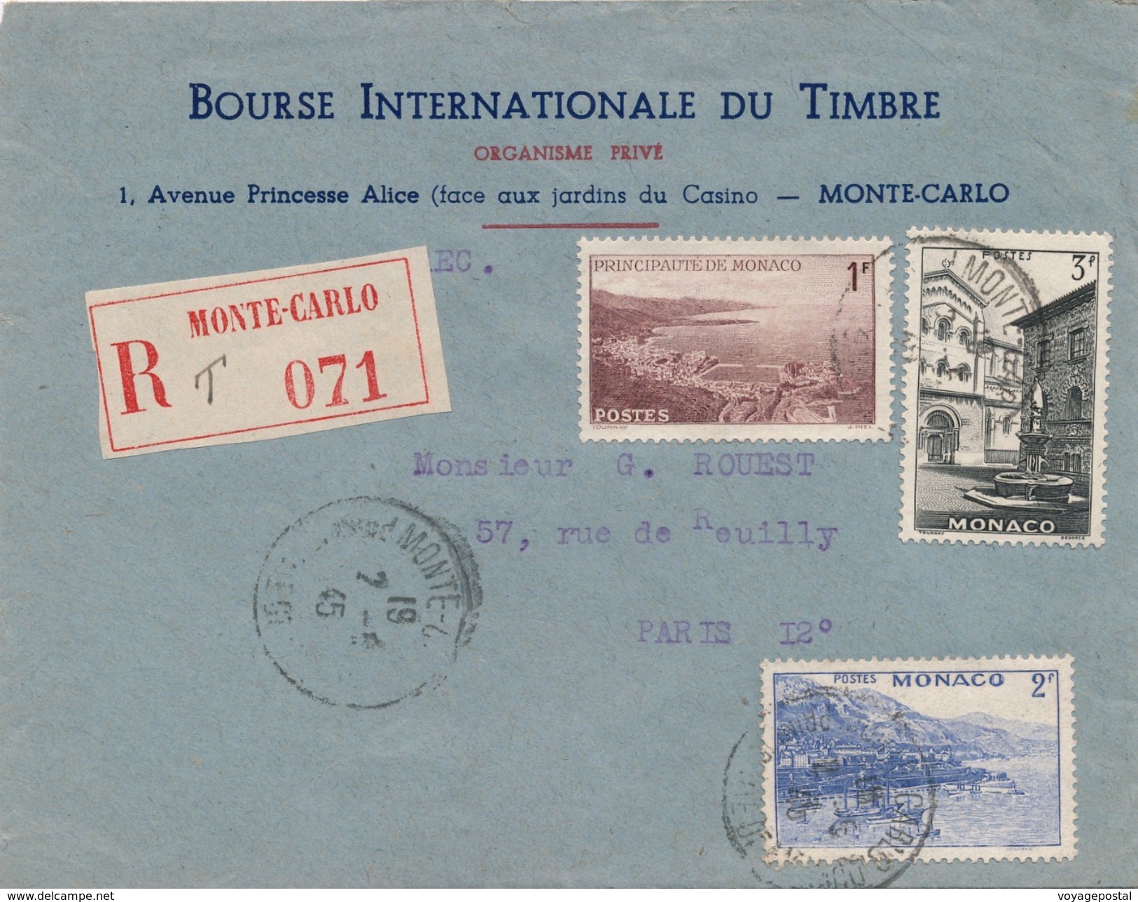 Lettre Recommandée Monaco Bourse Du Timbre - Storia Postale