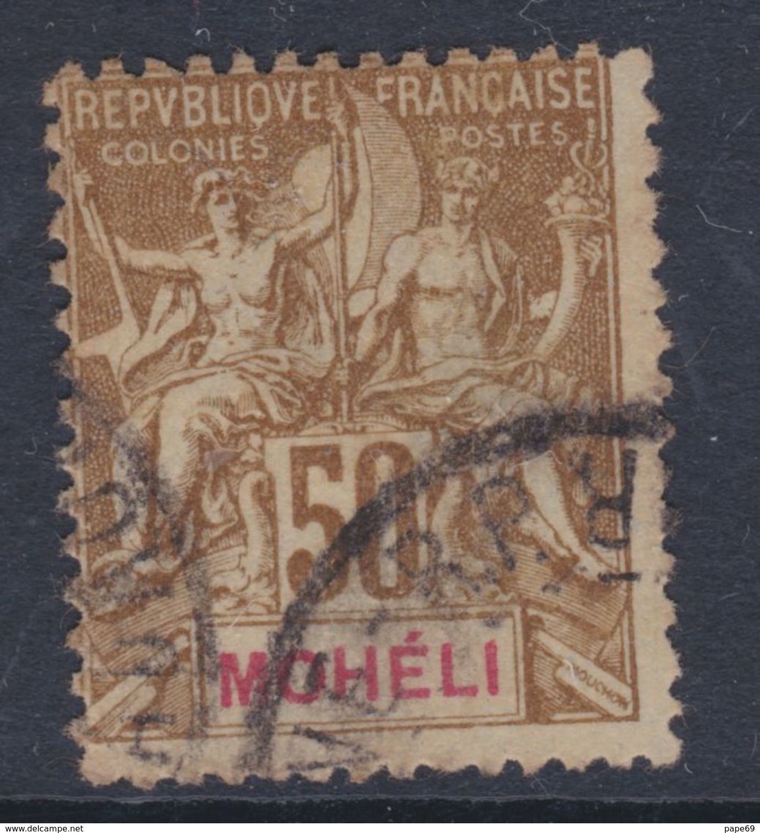 Mohéli N° 12 O  Type Groupe : 50 C. Bistre Sur Azuré, Trace De Charnière Sinon TB - Unused Stamps