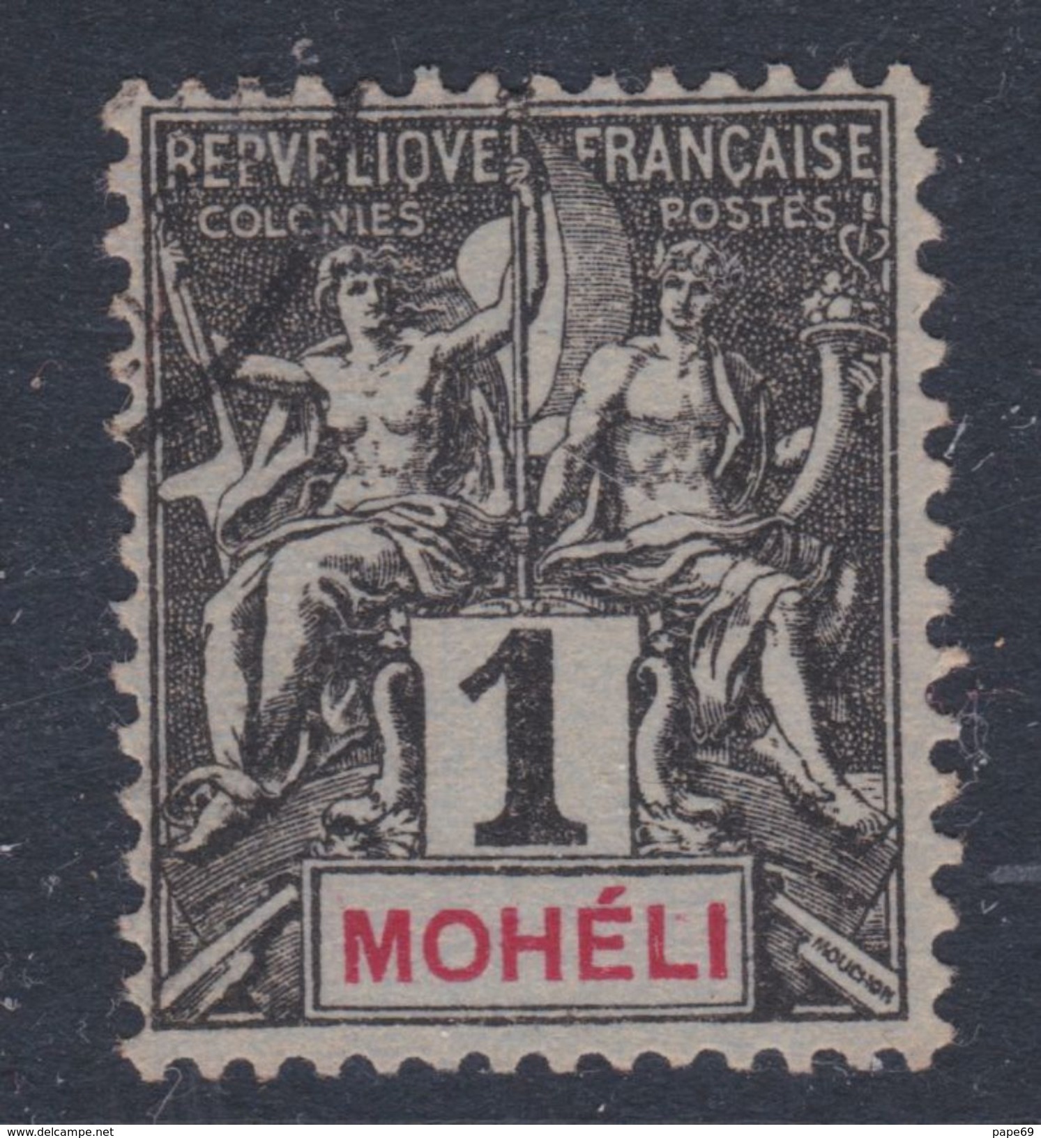 Mohéli N° 1 O  Type Groupe : 1 C. Noir Sur Azuré, Oblitération Faible Sinon TB - Unused Stamps