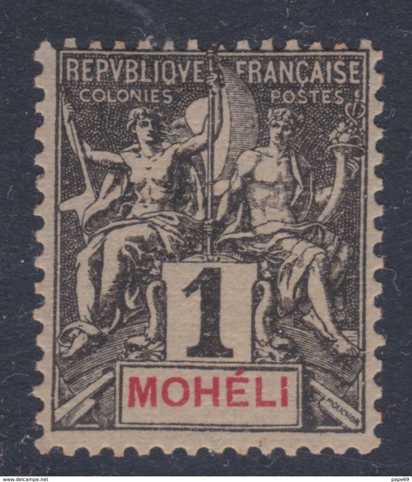 Mohéli N° 1 X  Type Groupe : 1 C. Noir Sur Azuré Trace De Charnière Sinon TB - Neufs