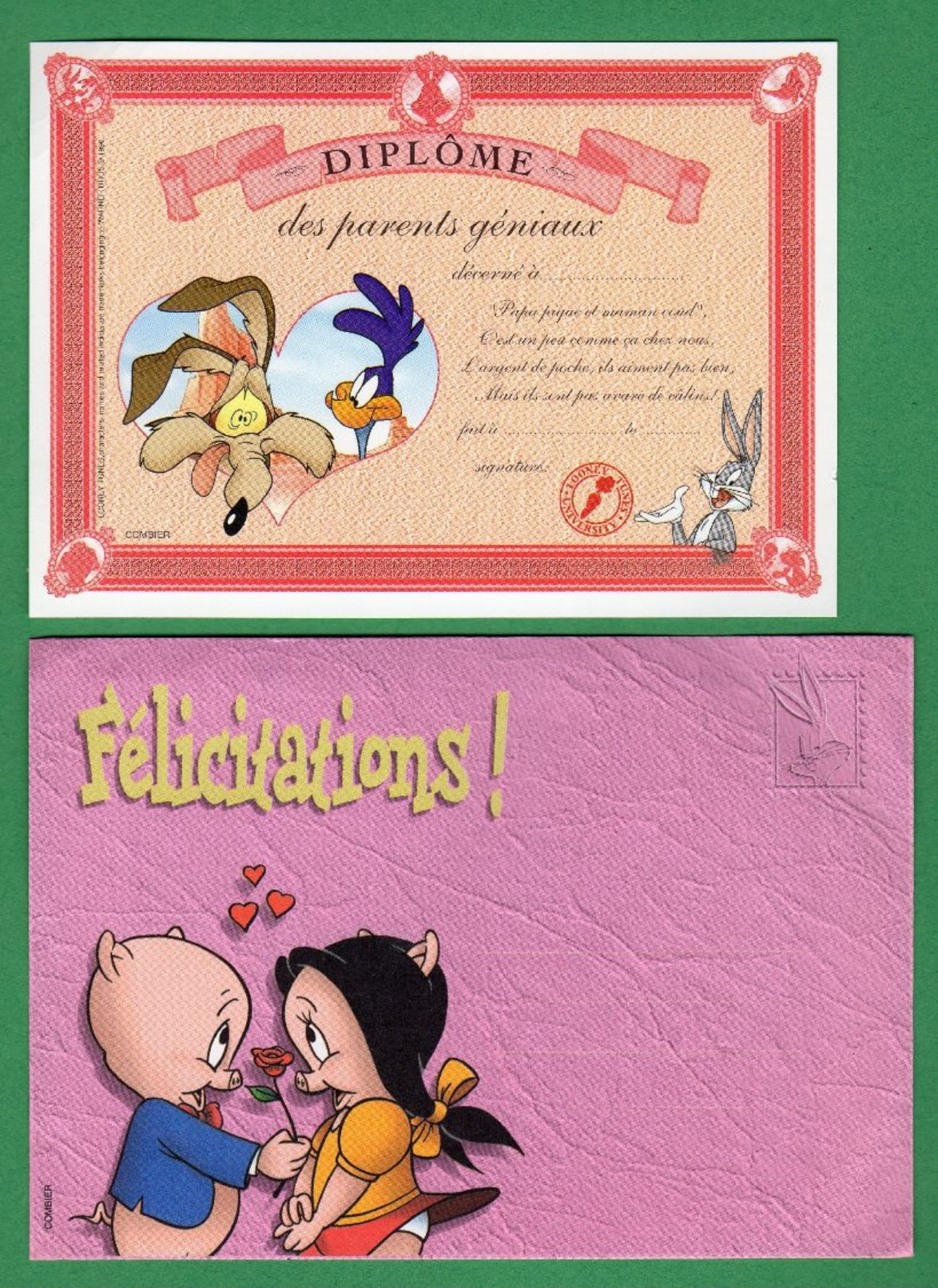 -Théme Bandes Dessinées-Looney Tunes-Vil Coyote Et Bip Bip-Diplôme Des Parents Géniaux-Avec Enveloppe"Porky Et Pétunia"- - Bandes Dessinées