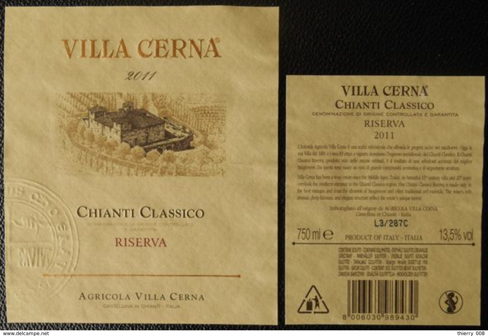 Etiquette Vin  Italien  Villa Cerna  Chianti Classico  2011 - Altri & Non Classificati