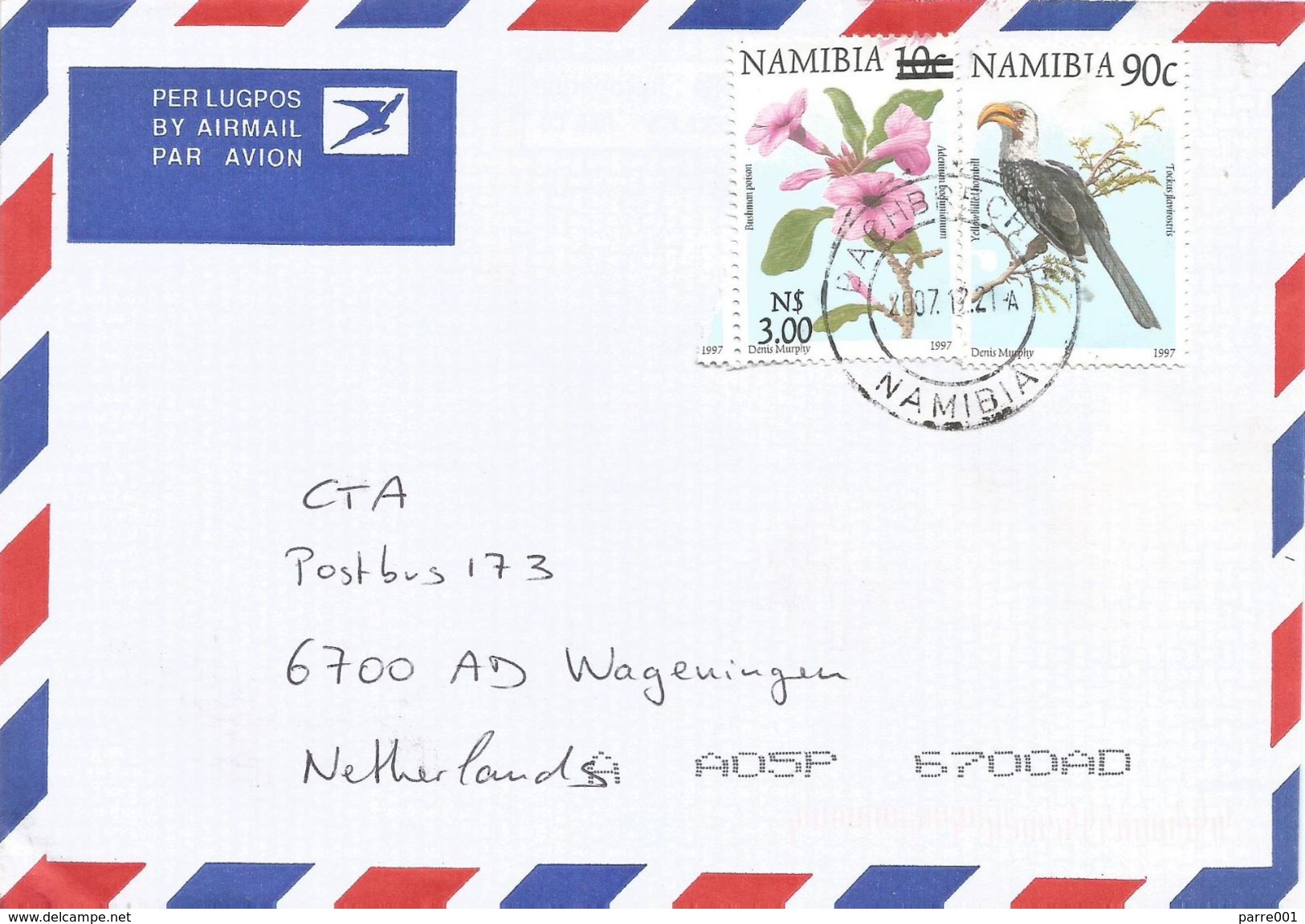 Namibia 2007 Bachbrecht N$3 Overprint On 10c Michel 1011 Horbill Tockus Official Cover - Namibië (1990- ...)