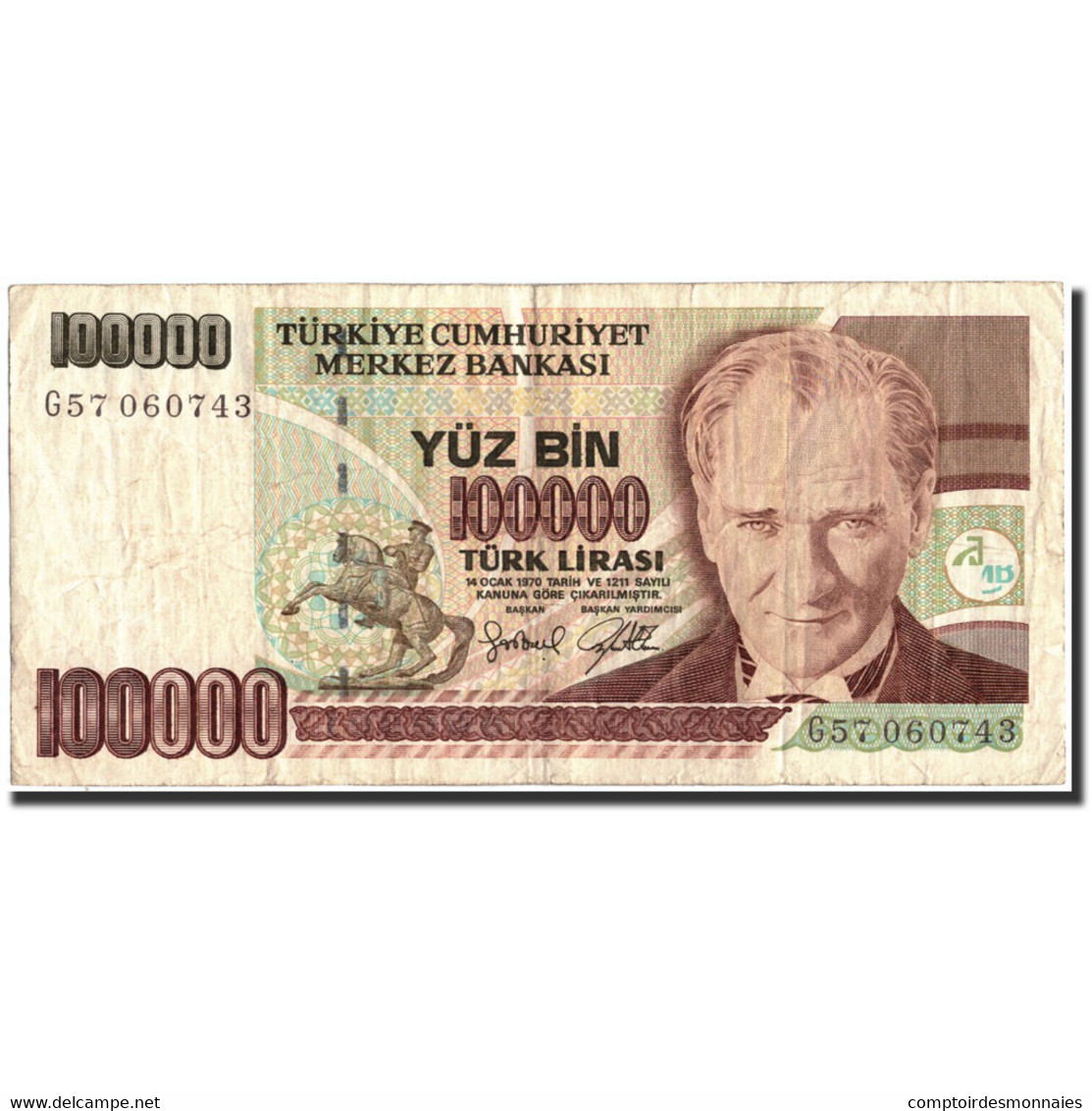 Billet, Turquie, 100,000 Lira, 1970, 1970-10-14, KM:205, TTB - Turquie