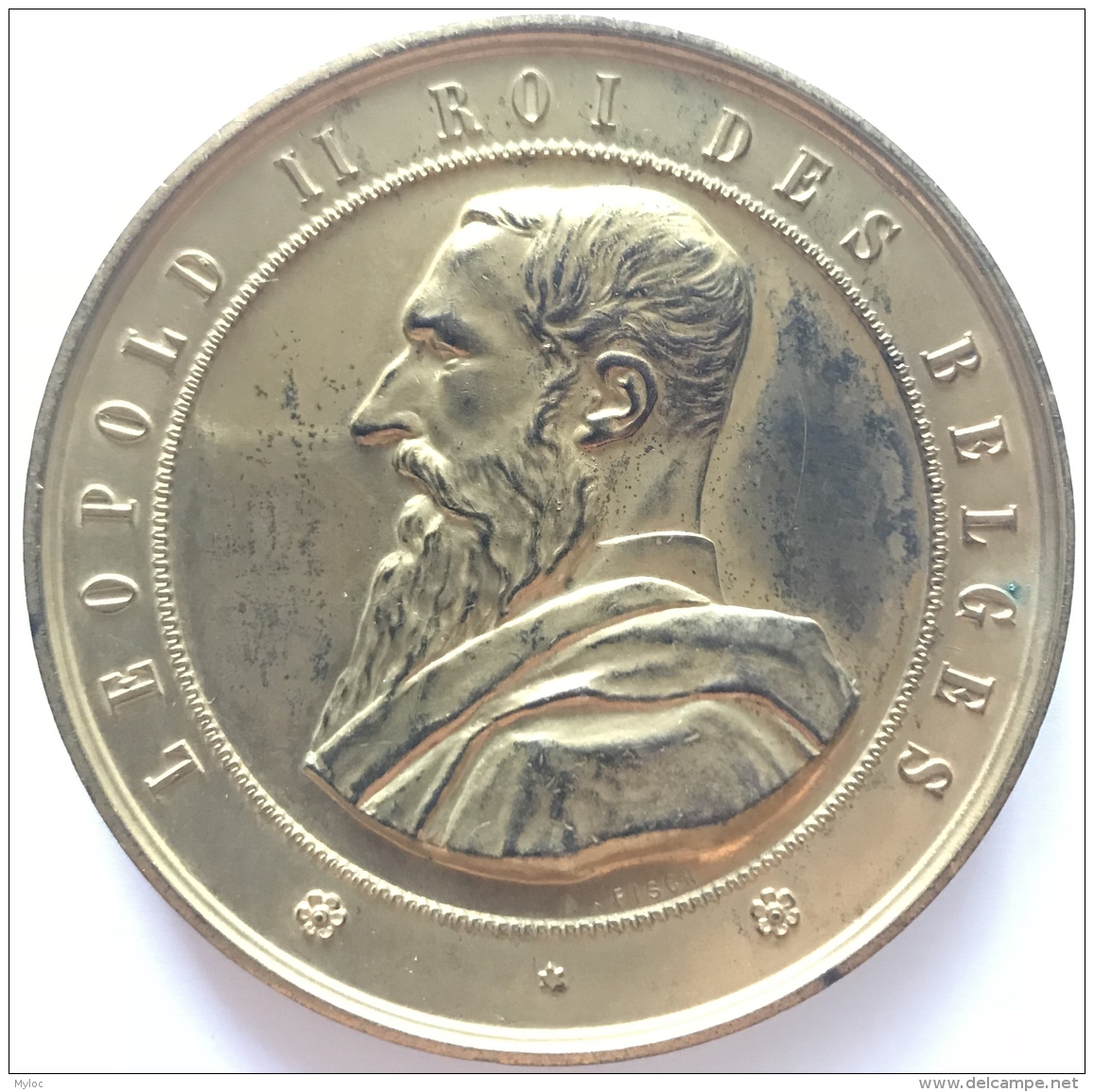 Médaille. Léopold II. Grand Concours International De Sciences E De L'industrie.  35 Mm - 102 Gr - Monétaires / De Nécessité