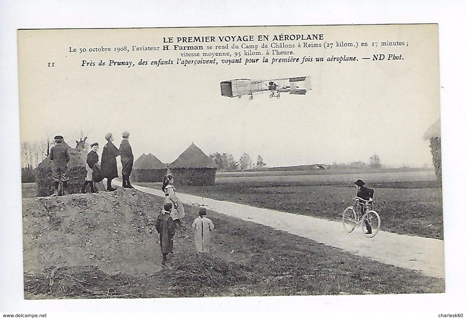 CPA Le Premier Voyage En Aéroplane 1908 Farman Près De Prunay Les Enfants L'aperçoivent N° 11 - Aviateurs