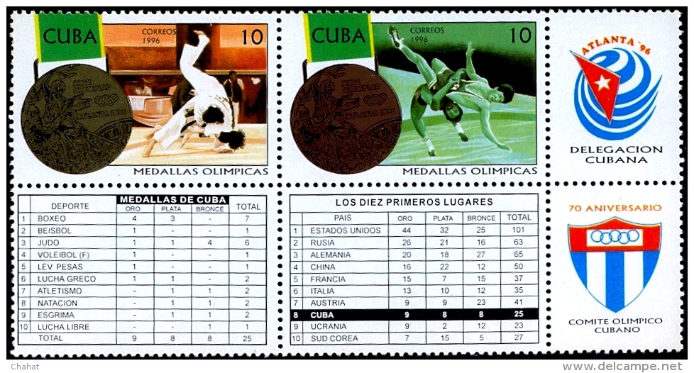 MARTIAL ARTS-JUDO-MEDAL TALLY-ATLANTA OLYMPICS-SETENANT PAIR-CUBA-MNH-H1-512 - Judo