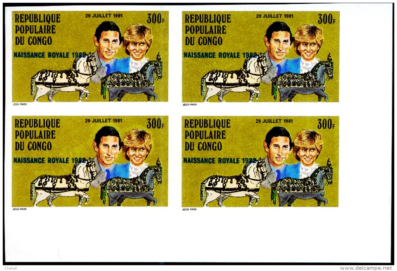 ROYAL COACH-WITH HORSES-PRINCESS DIANA &amp; PRINCE -IMPERF BLOCK OF 4 # 3-MNH-H1-514 - Sonstige (Land)