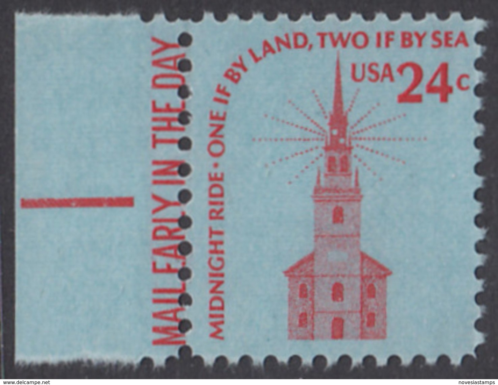 !a! USA Sc# 1603 MNH SINGLE W/ Left Margin & MailEarly - Americana Issue: Old North Church; Boston - Unused Stamps