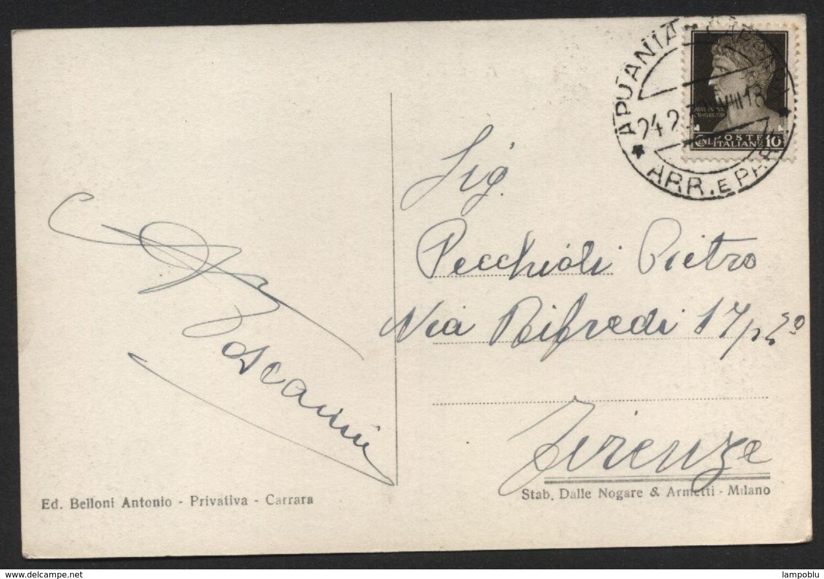 Apuania Carrara - Giardini Pubblici - Viaggiata Per Firenze Il 24.2.1939 - Autografo Aldo Toscanini - Carrara