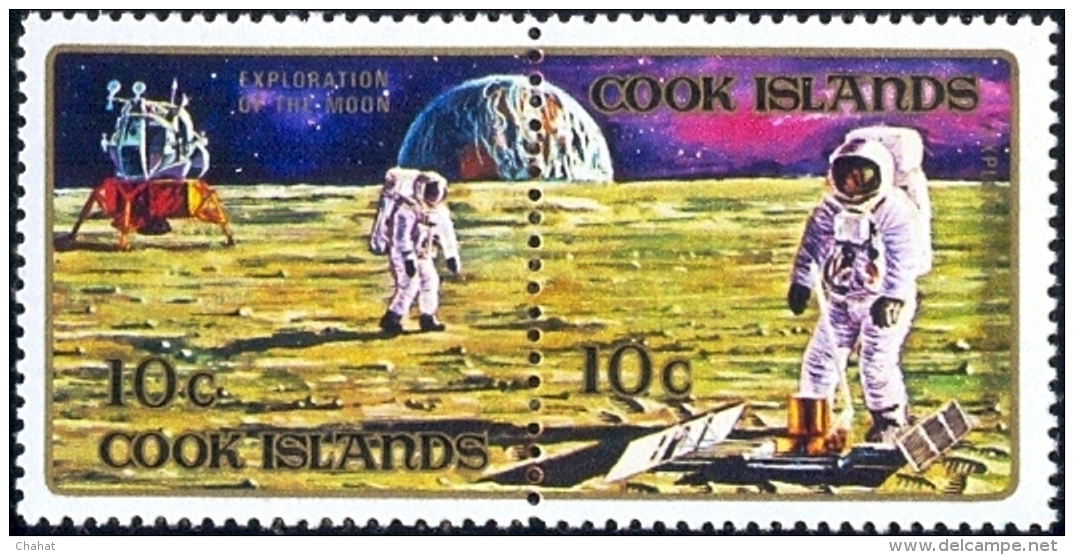 SPACE-EXPLORATION OF MOON-4 SETENANT PAIRS-SET OF 8-COOK ISLANDS-SCARCE-MNH-H1-519 - Oceania