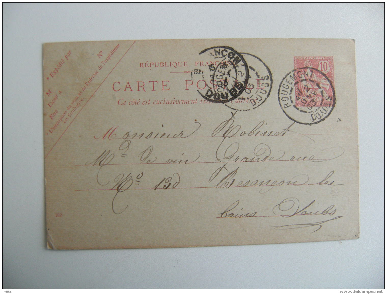 Daguin Jumele Double Rougemont Doubs Obliteration Sur Entier Postal Mouchon - 1877-1920: Semi Modern Period