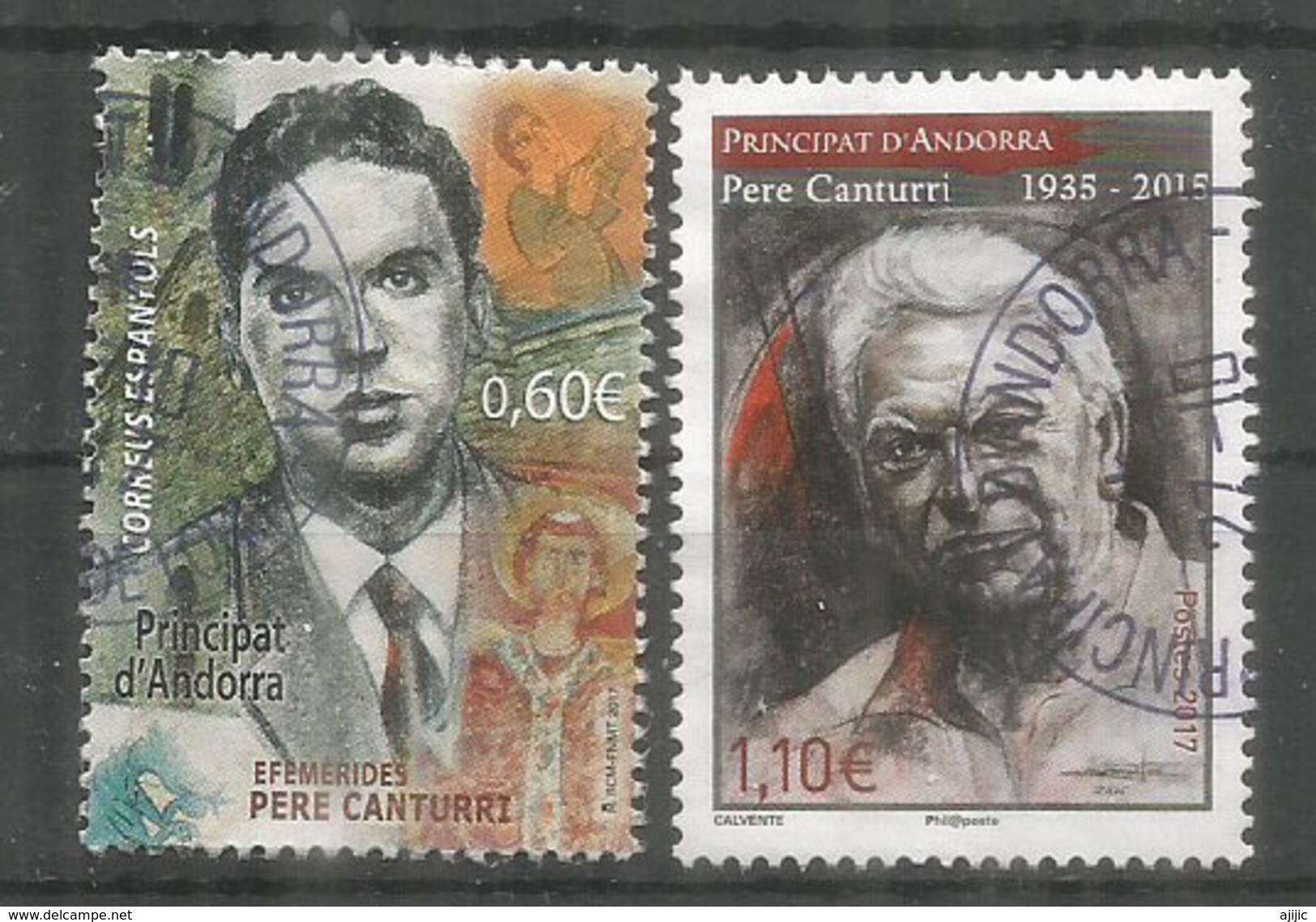 Pere Canturri (Ethnographe De La Culture Et Des Traditions Andorranes), Deux Timbres Oblitérés 1 ère Qualité - Gebruikt