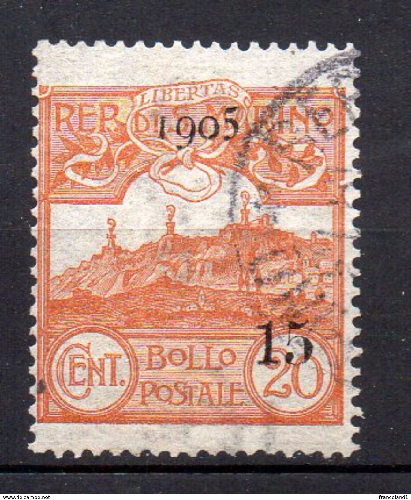 1905 S. Marino - Francobollo Del 1903 Sovrastampato N. 46 Timbrato Used Sassone 14 € - Gebruikt