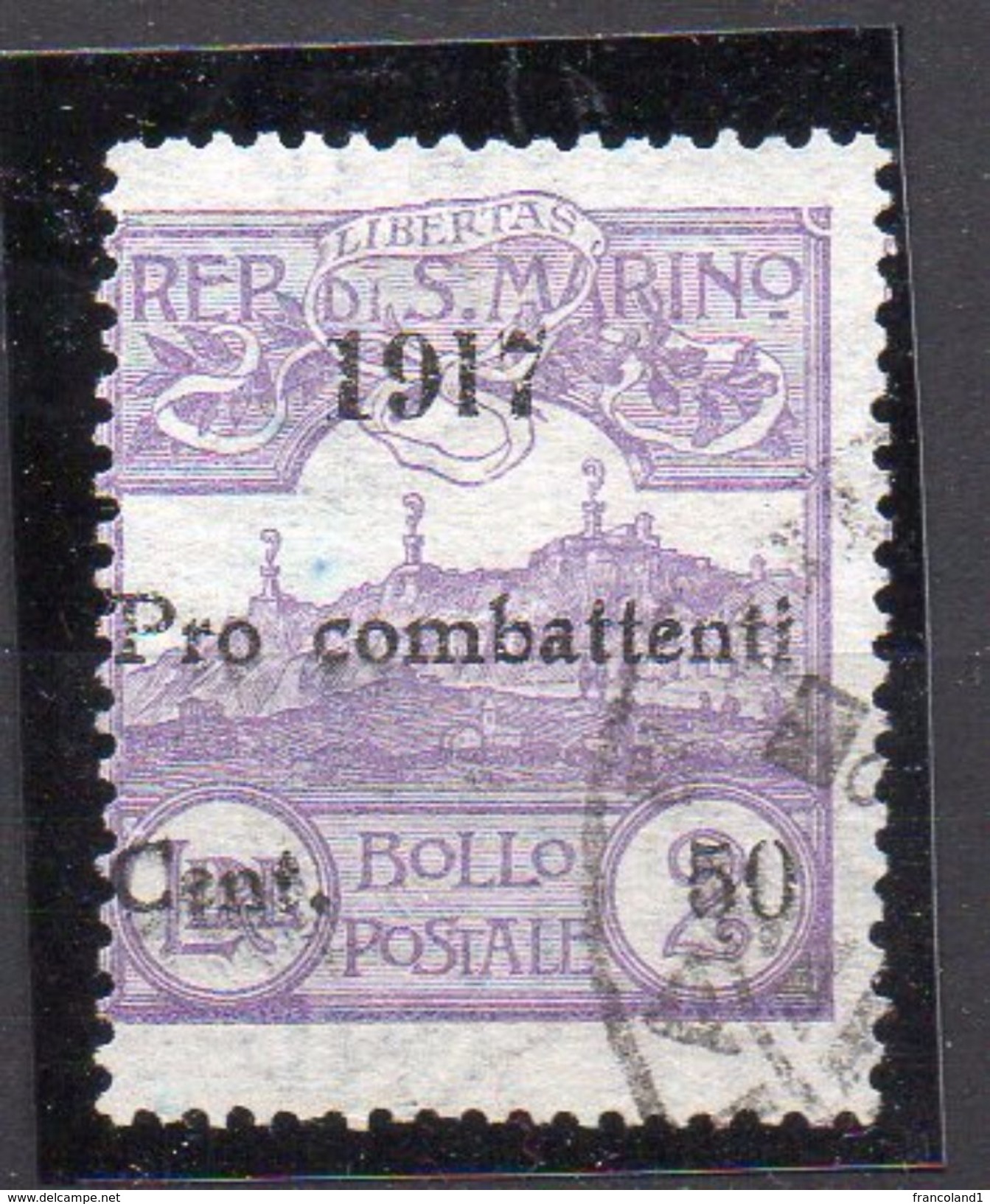 1917 S. Marino - Pro Combattenti Sovrastampato N. 52 Timbrato Used Sassone 72 € - Used Stamps