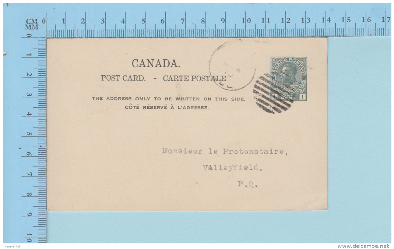 St-Jean Canada Quebec - Entier Postaux - #UX33 ,Duplex Cancel Valeyfield RARE " Nd" Pour La Date Du Cachet - 1903-1954 Kings