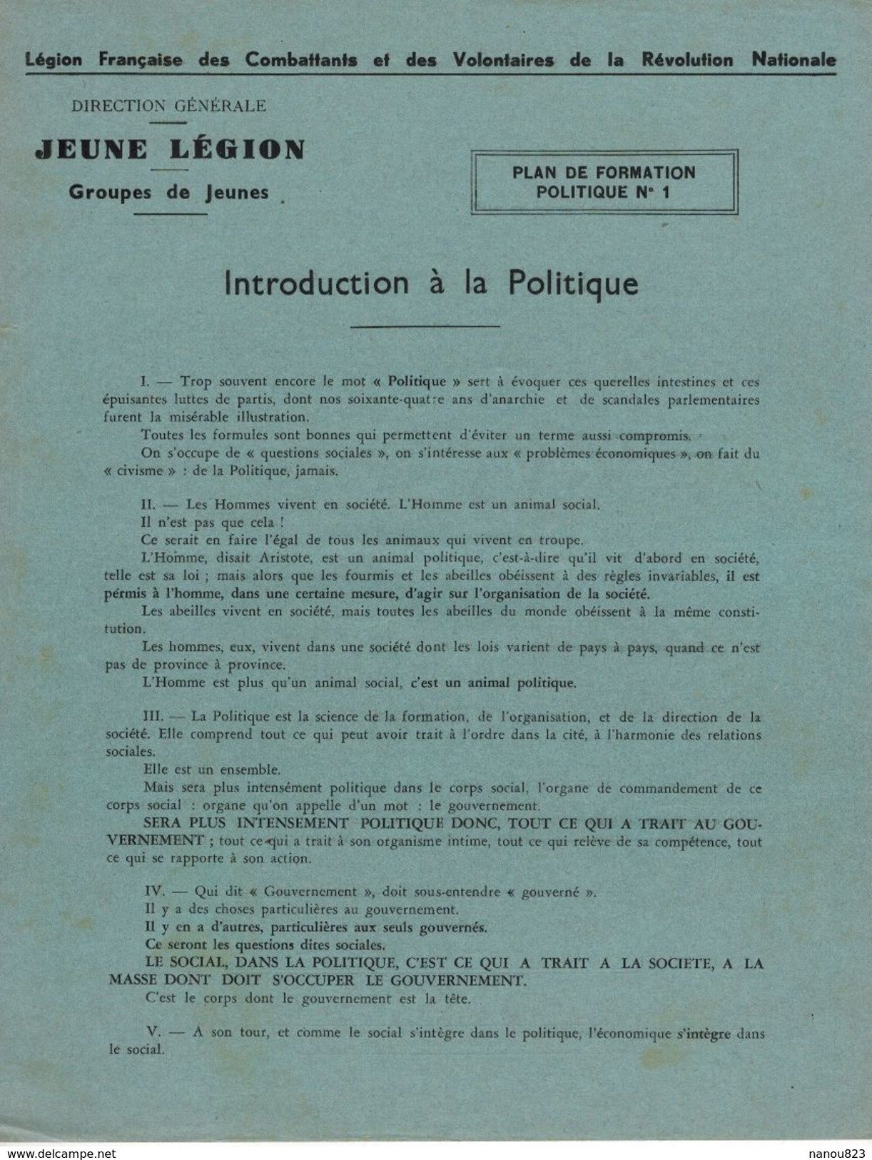 MILITARIA VICHY 1944 Jeune Légion Française Des Combattants Et Des Volontaires De La Révolution Nationale Nationalisme - Autres & Non Classés