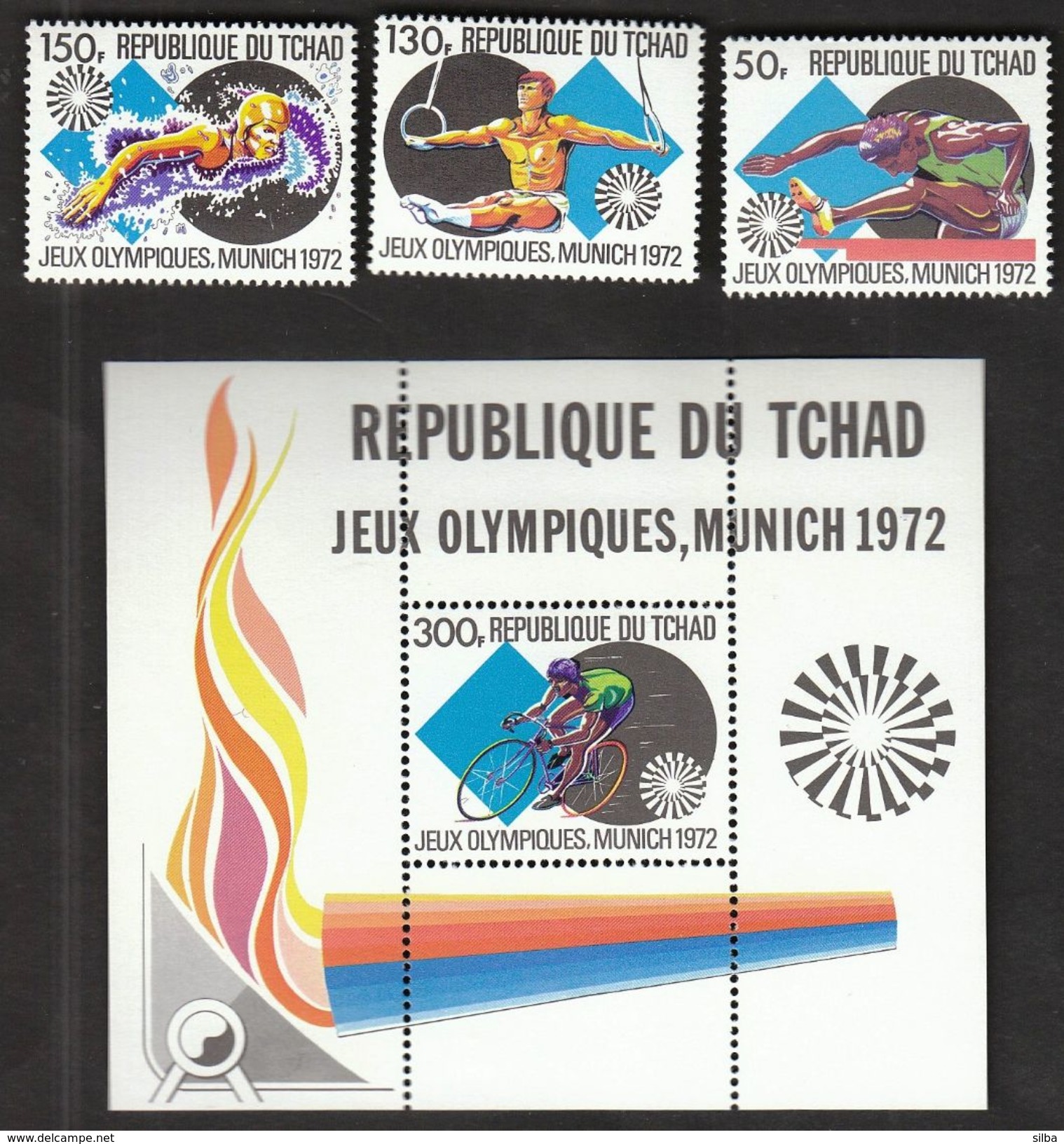 Tchad 1972 / Olympic Games Munich / Gymnastics, Athletics, Swimming, Cycling / MInt Block + Stamps - Summer 1972: Munich