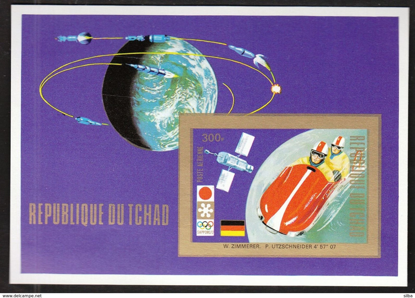 Tchad 1972 / Olympic Games Sapporo / Bobsled , Space / MInt Block IMPERFORATED - Winter 1972: Sapporo