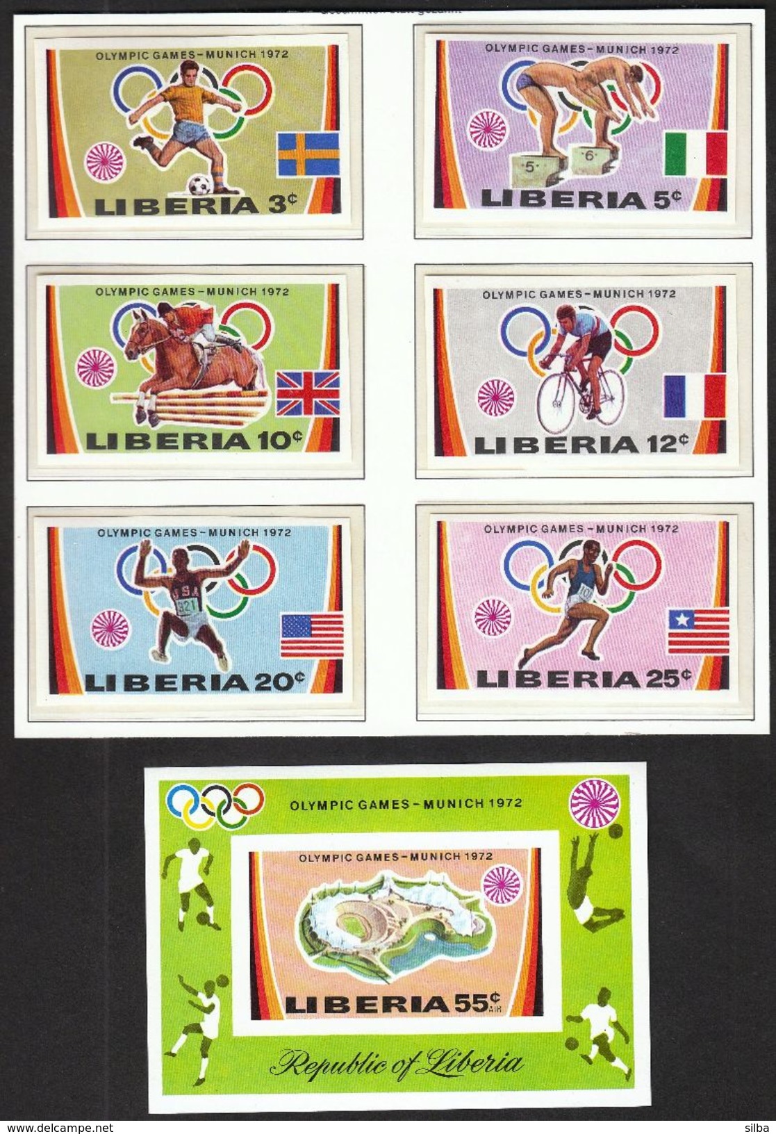 Liberia 1972 / Olympic Games Munich / Athletics, Football, Swimming, Cycling, Equestrian / IMPERFORATED + PERFORATED - Summer 1972: Munich