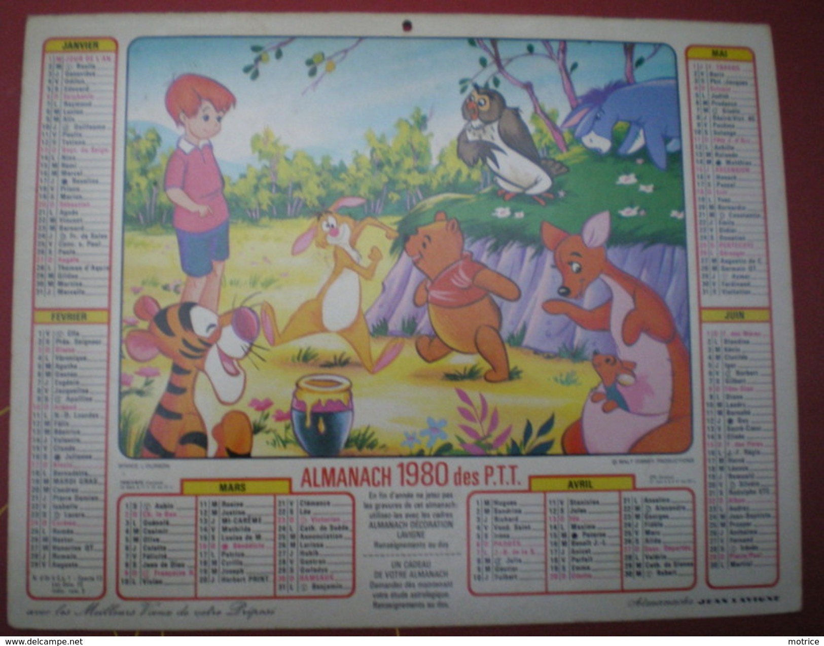 ALMANACH DES PTT (Jean Lavigne)  Année 1980, Walt Disney Production,Winnie L'ourson Et Le Livre De La Jungle N°2. - Grand Format : 1971-80