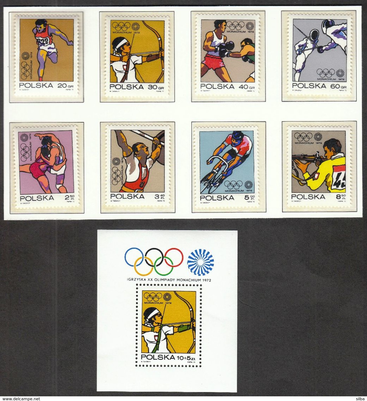 Poland 1972 / Olympic Games Munich / Athletics, Archery, Boxing, Fencing, Wrestling, Cycling, Shooting / PERFORATED - Ete 1972: Munich