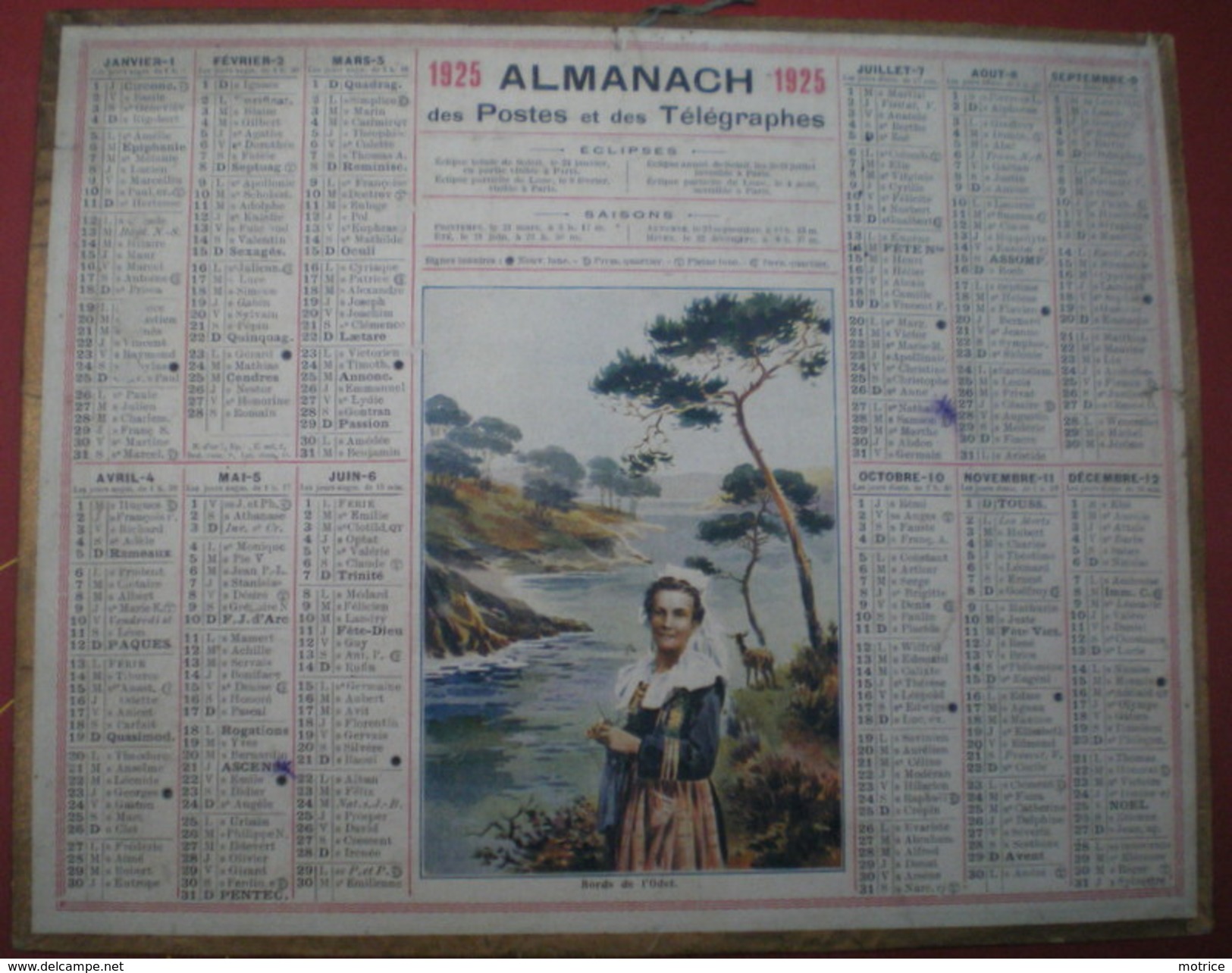 ALMANACH DES POSTES ET DES TÉLÉGRAPHES  1925 - Bretagne, Bord De L'Odet, Costume Folklorique. - Grand Format : 1921-40