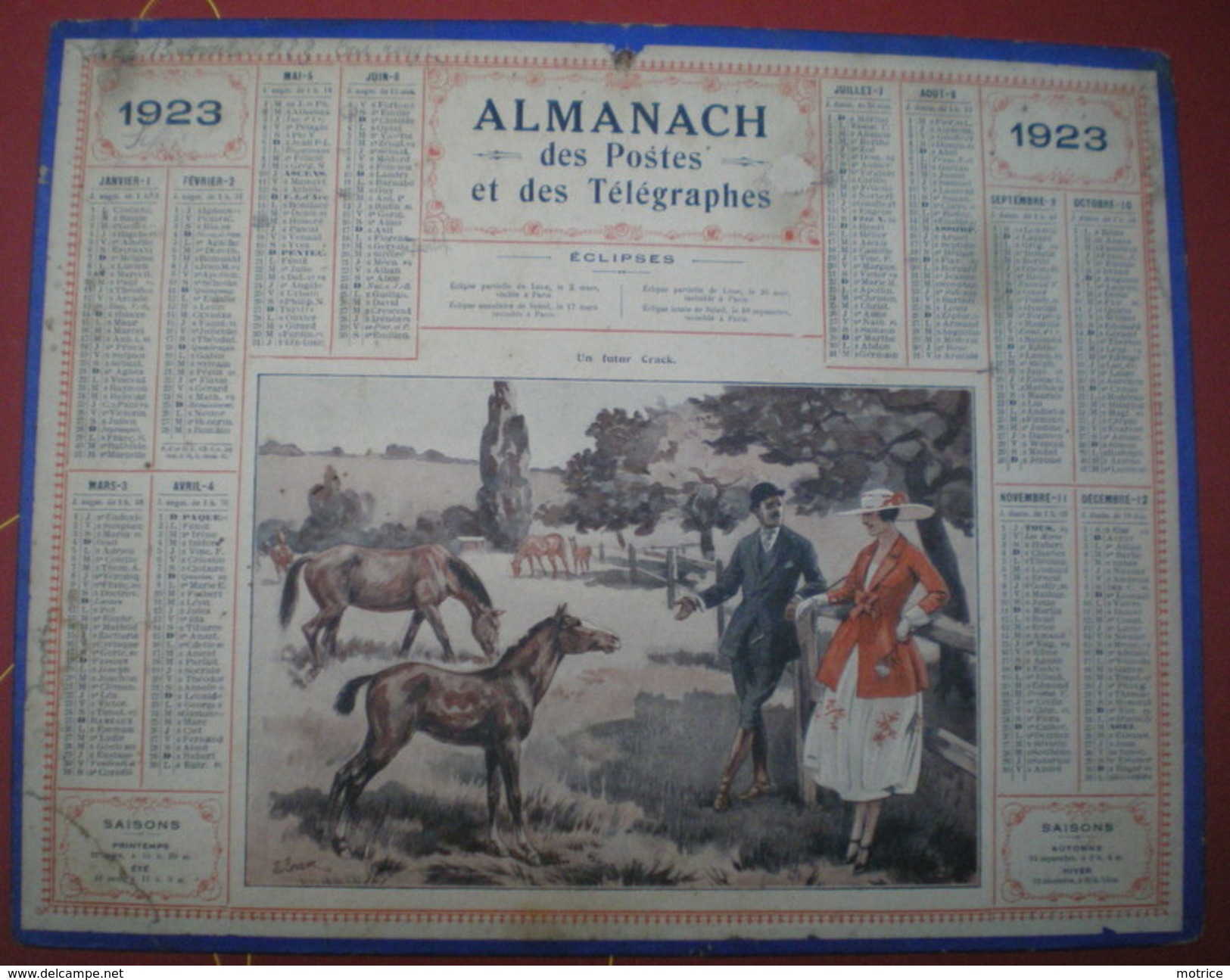 ALMANACH DES POSTES ET DES TÉLÉGRAPHES  1923 - Chevaux, Un Futur Crack (Beuzon Illustrateur) - Grand Format : 1921-40