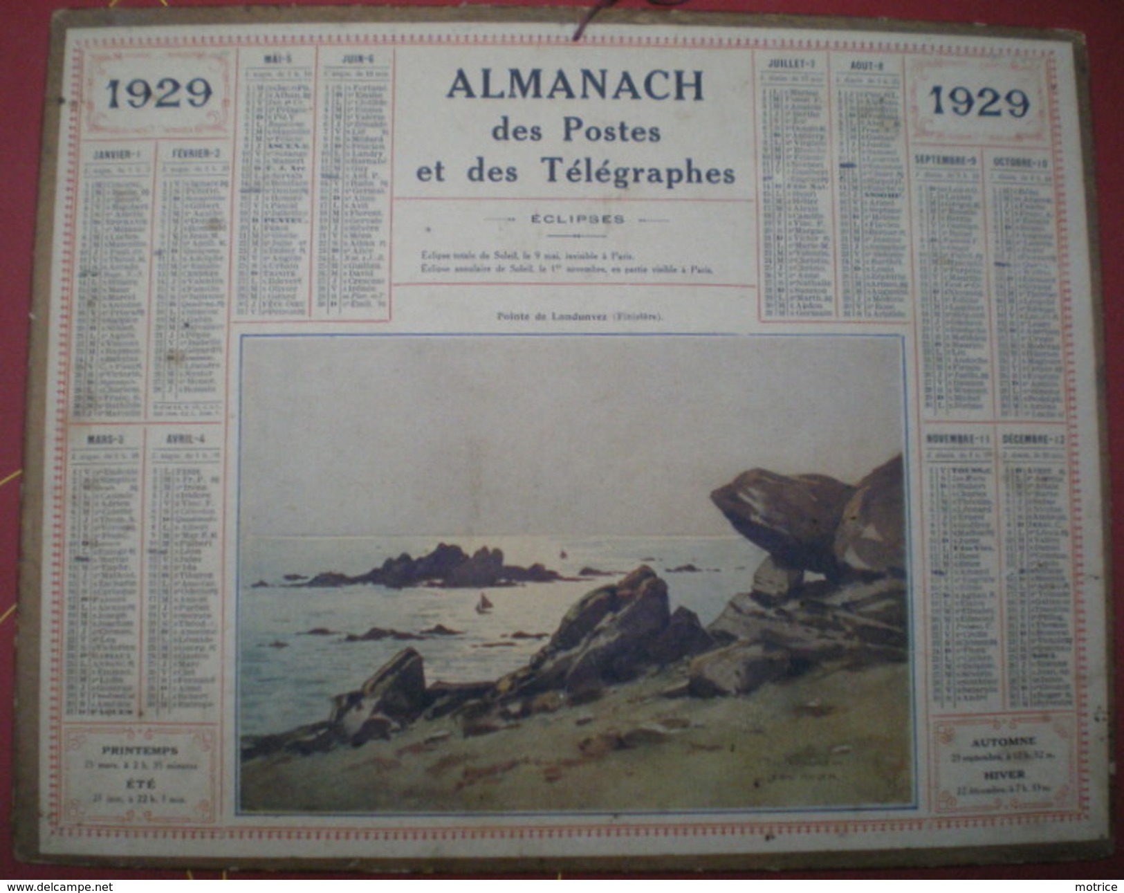 ALMANACH DES POSTES ET DES TÉLÉGRAPHES (Eclipses)  1929 - Bretagne Pointe De Landunvez. - Grand Format : 1921-40