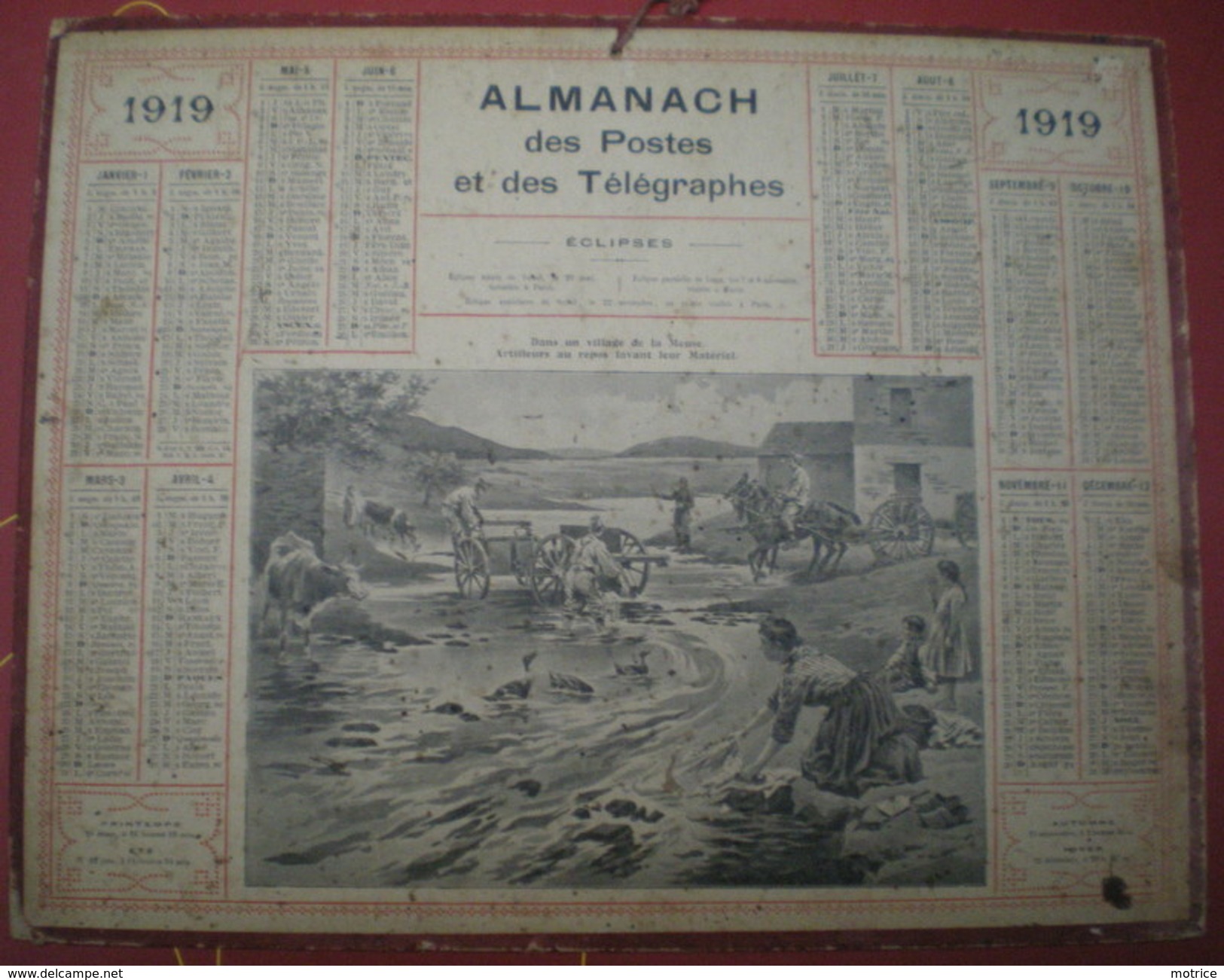 ALMANACH DES POSTES ET DES TÉLÉGRAPHES (Eclipses)  1919 - Dans Un Village De La Meuse, Artilleurs Au Repos. - Formato Grande : 1901-20