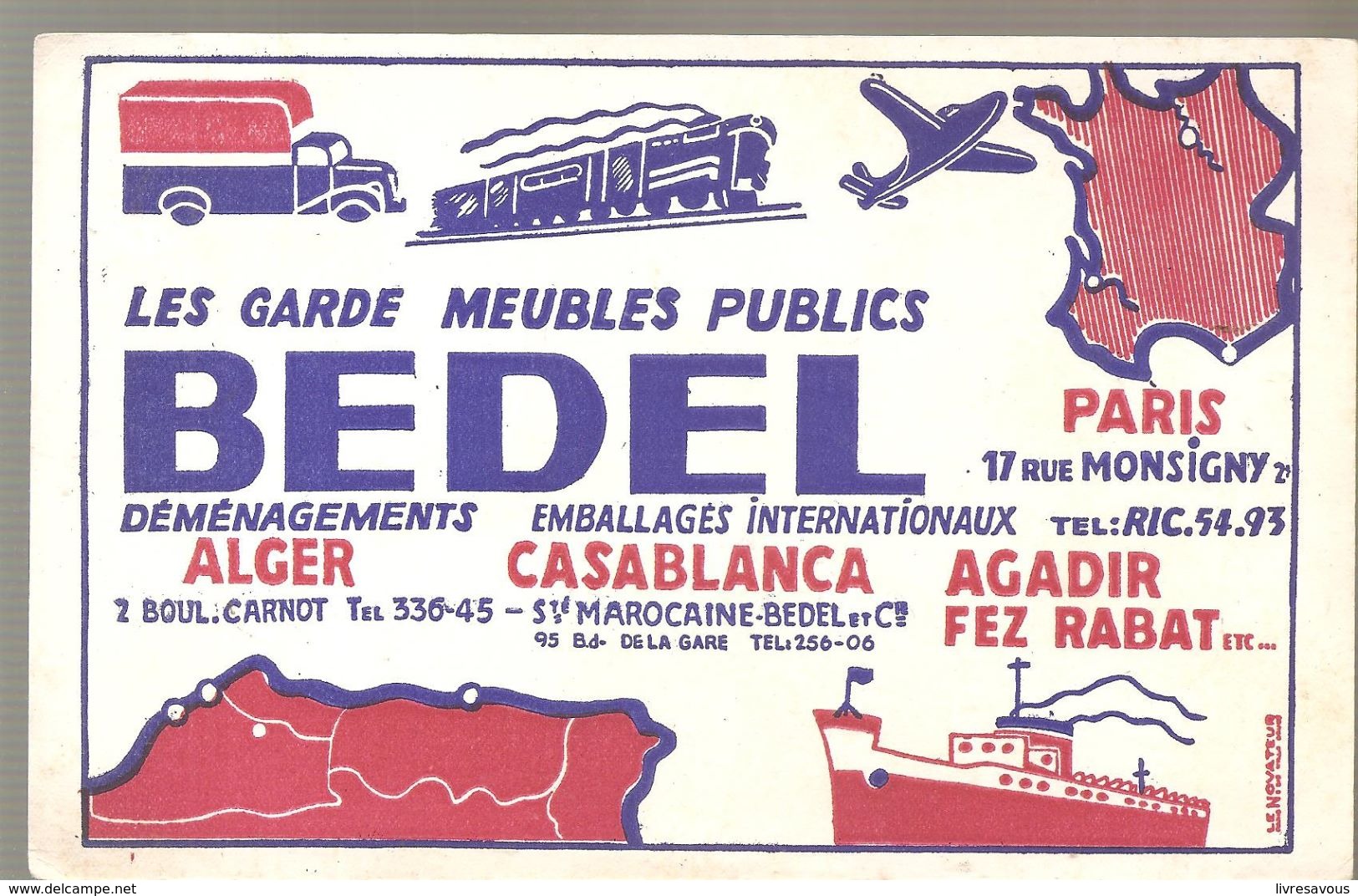 Buvard BEDEL Les Garde Meubles Publics Déménagements ALGER CASABLANCA AGADIR FEZ RABAT ... - Transportmiddelen