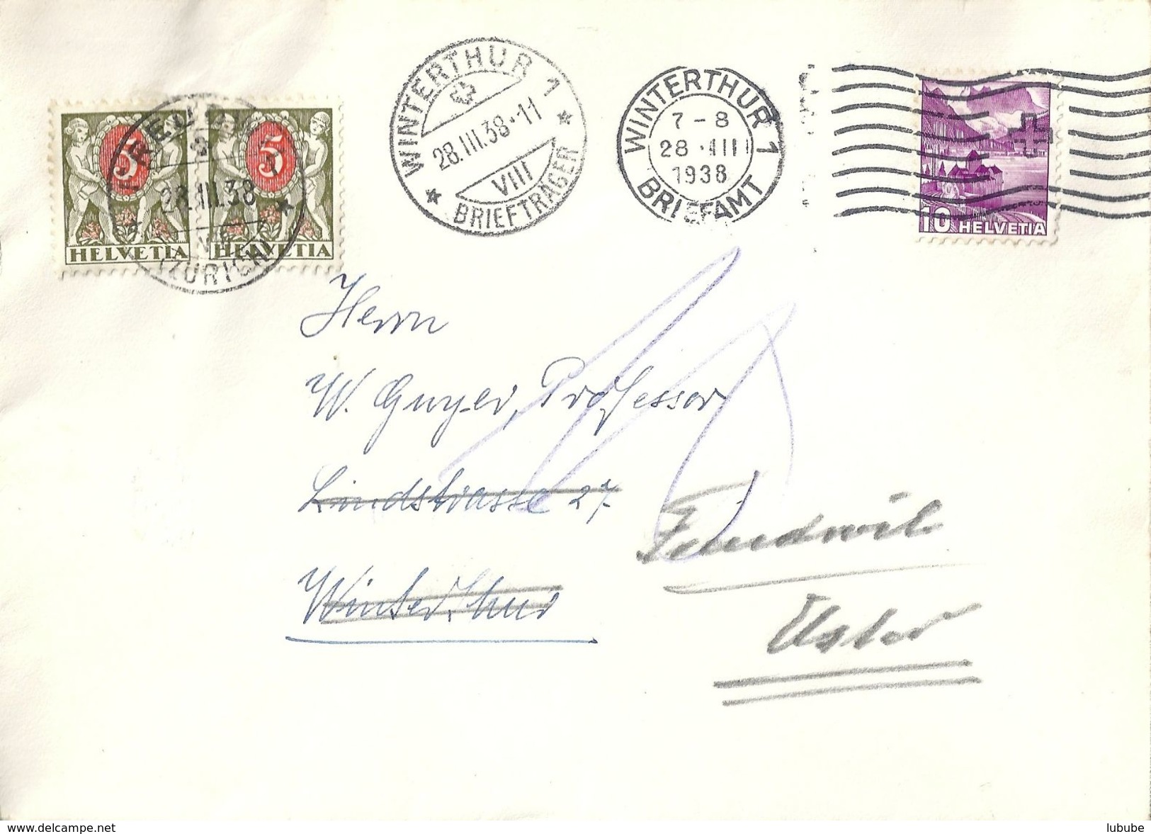 Brief  Winterthur - Freudwil  (weitergeleitet Und Taxiert)            1938 - Covers & Documents