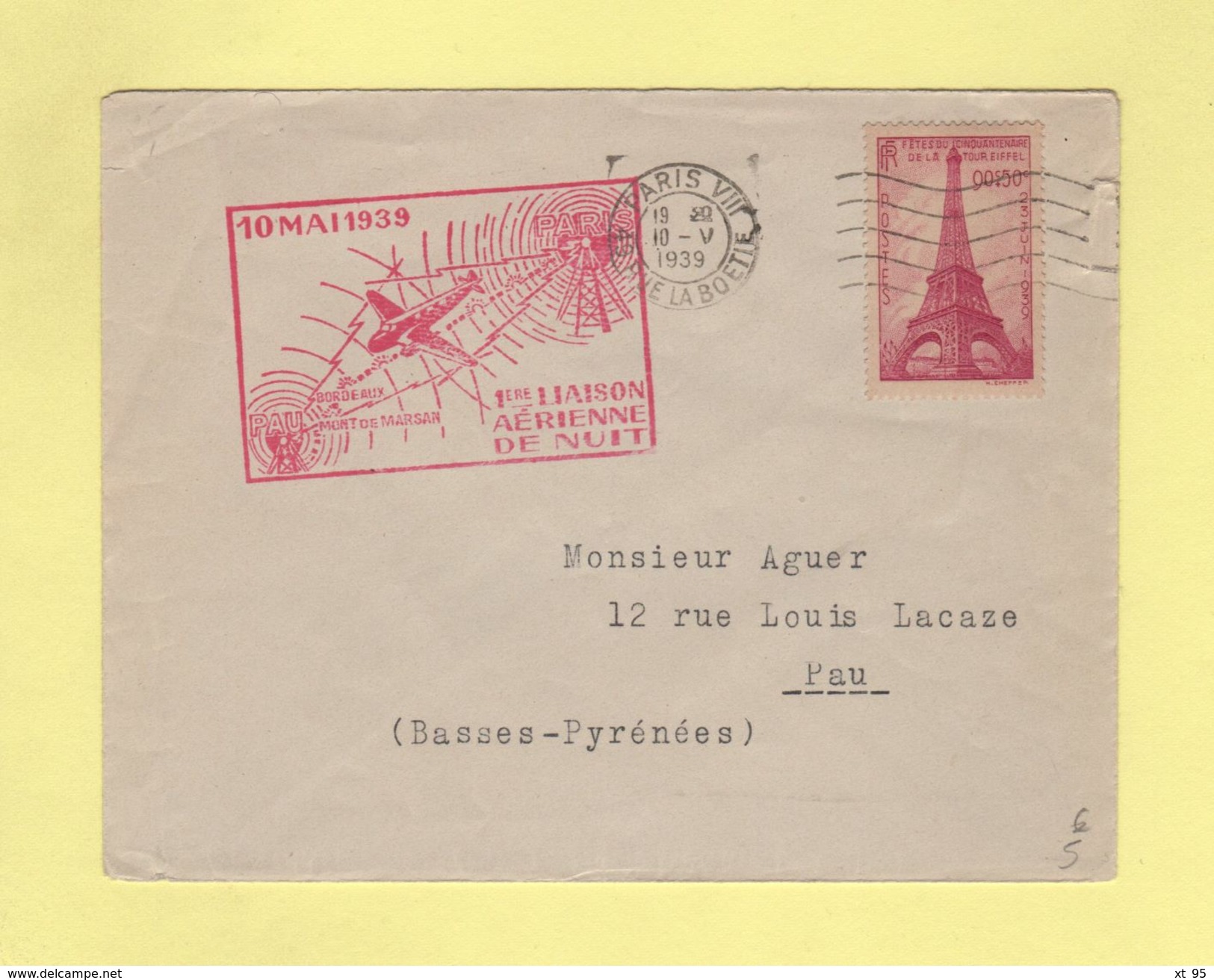 1ère Liaison Aérienne De Nuit - 10 Mai 1939 - Paris Pau - 1960-.... Lettres & Documents