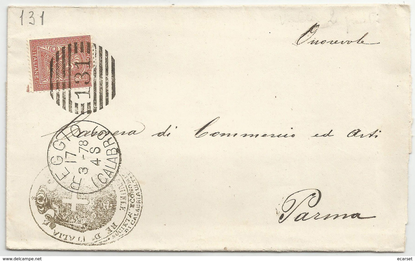 NUMERALI - REGGIO (CALABRO) + 131 SBARRE Tipo DUPLEX Su Stampe Da Reggio Calabria A Parma 17/03/1878 - Storia Postale