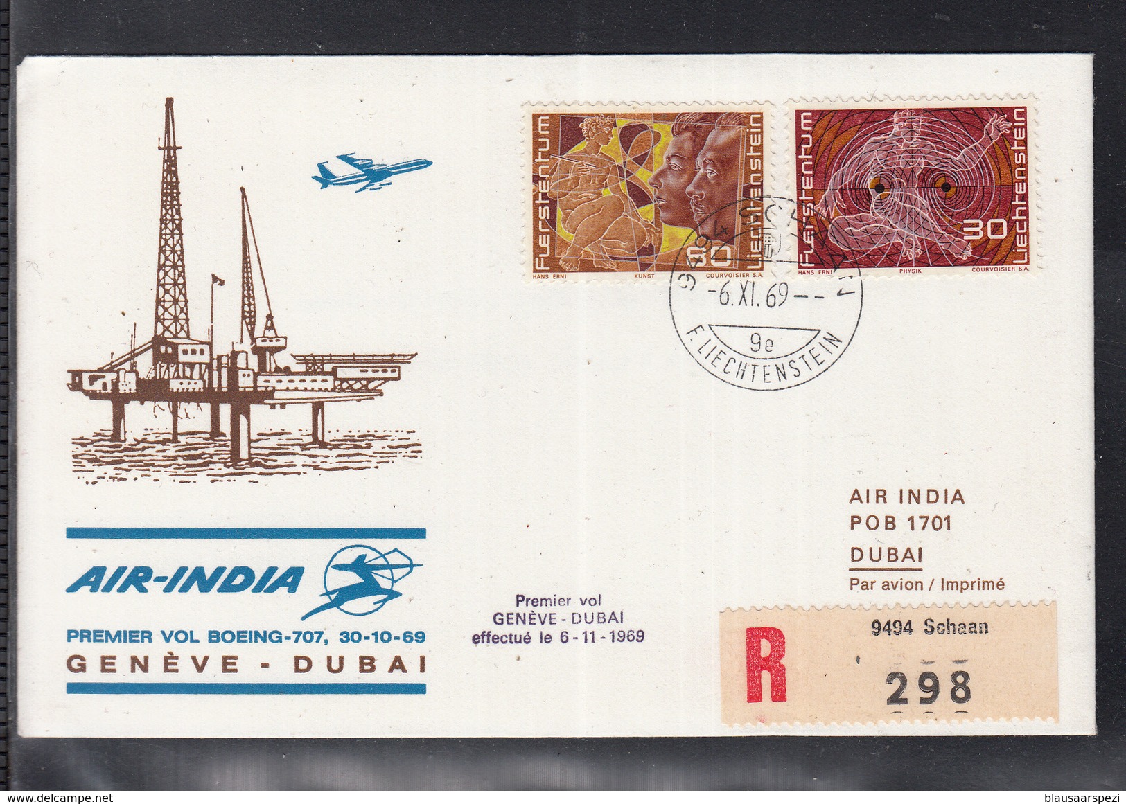 A 13 ) Beautiful FFC / First Flight 1969 -  AIR INDIA - Geneva  To Dubai  //  Free Shipping To - First Flight Covers