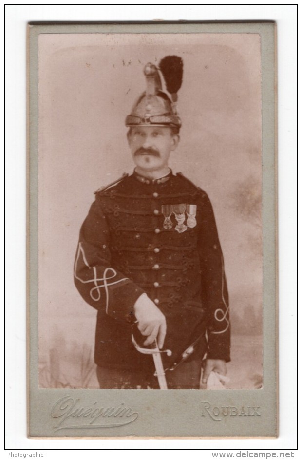 Roubaix Homme En Uniforme Militaire Medailles Ancienne Photo CDV Quequin 1900 - War, Military