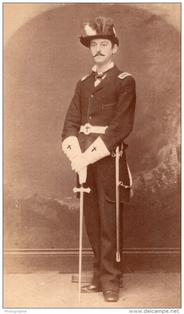 USA Homme En Uniforme Fraternel Masonique Epee Ancienne Photo CDV 1880 - Anciennes (Av. 1900)