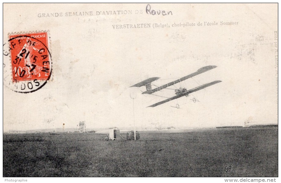 Semaine D'Aviation De Rouen Verstraeten Sur Sommer Ancienne Carte Postale CPA Vers 1910 - ....-1914: Précurseurs