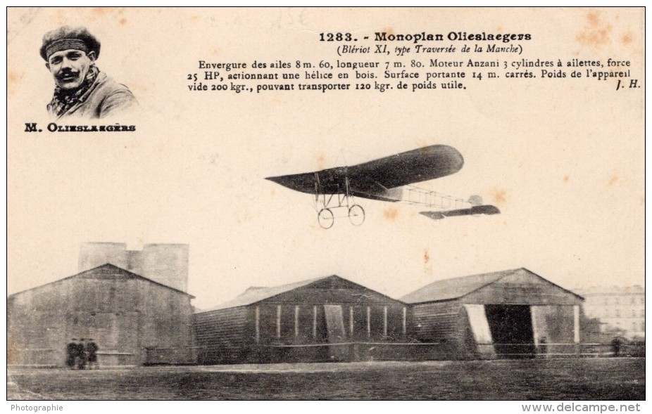 France? Pilote Belge Olieslagers Sur Monoplan Bleriot Aviation Ancienne Carte Postale CPA Vers 1911 - ....-1914: Precursors