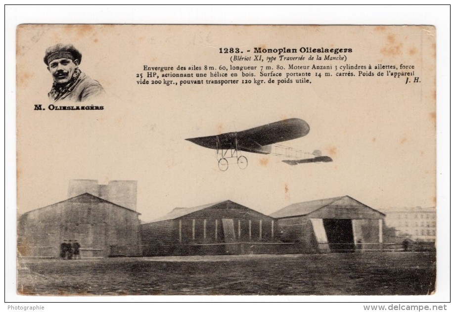 France? Pilote Belge Olieslagers Sur Monoplan Bleriot Aviation Ancienne Carte Postale CPA Vers 1911 - ....-1914: Precursors