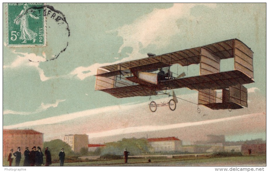 France Aviation Leon Delagrange En Vol Dans Son Avion Ancienne Carte Postale CPA Vers 1910 - ....-1914: Précurseurs
