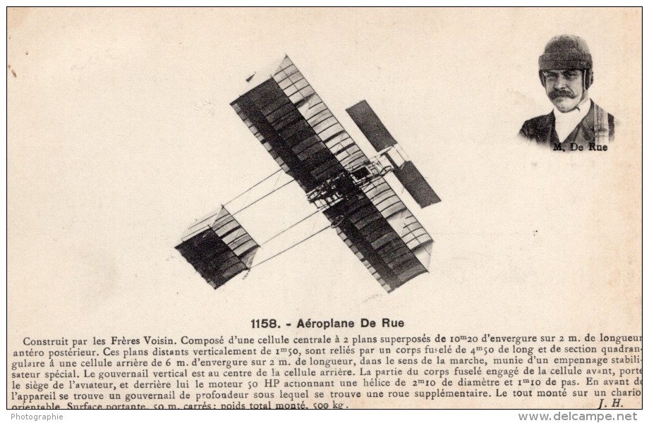 Aviation Ferdinand Ferber De Rue Avion Biplan Voisin Ancienne Carte Postale CPA Vers 1909 - ....-1914: Précurseurs