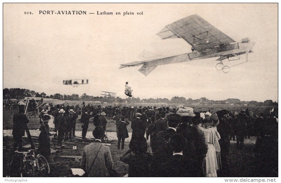 France Port Aviation Latham Sur Antoinette Foule Ancienne Carte Postale CPA Vers 1909 - ....-1914: Précurseurs