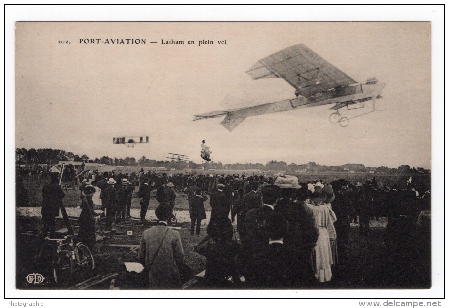 France Port Aviation Latham Sur Antoinette Foule Ancienne Carte Postale CPA Vers 1909 - ....-1914: Précurseurs