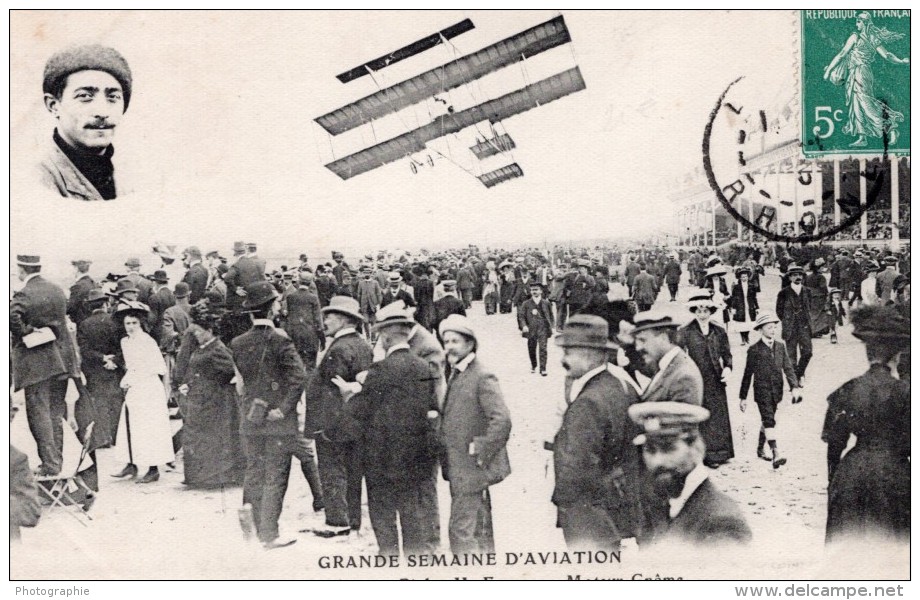 France Lyon Aviation Louis Paulhan Sur Biplan Farman Ancienne Carte Postale CPA Vers 1910 - ....-1914: Précurseurs