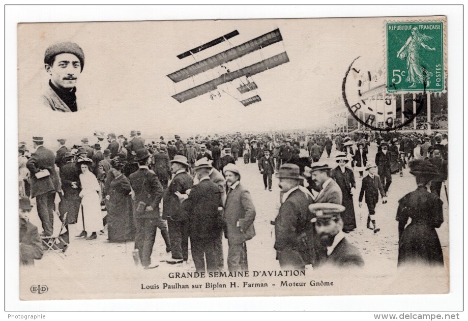 France Lyon Aviation Louis Paulhan Sur Biplan Farman Ancienne Carte Postale CPA Vers 1910 - ....-1914: Précurseurs